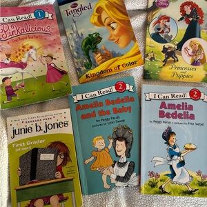 Girls learning to read, first grade lot of books